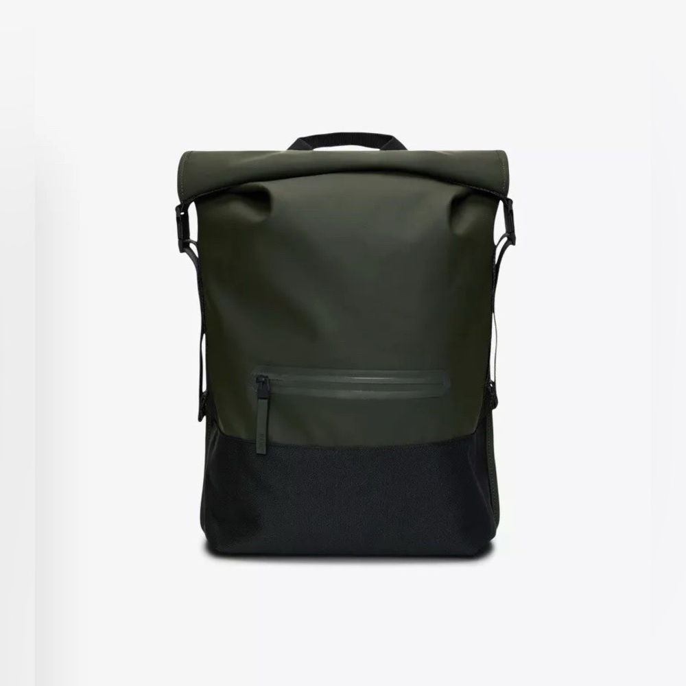 RAINS Trail Rolltop Bag Luggage Backpack  - Green Black $185 NEW NWT
